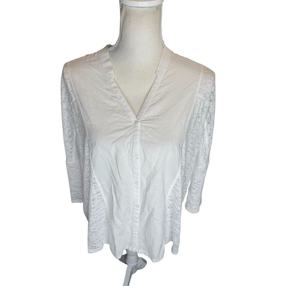 Sundance White Burnt V Neck Button Down Large Long Sleeve